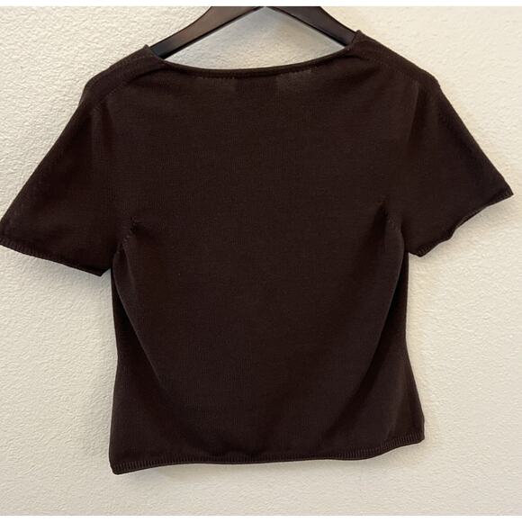 Vintage Talbots Brown Sweater Size X Large XL Short Sleeve V Neck Italy - Picture 4 of 7